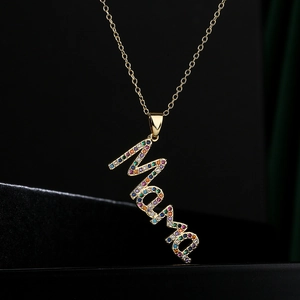 18K gold plated necklace with MAMA letter pendant featuring colorful zircon micro-inlay
