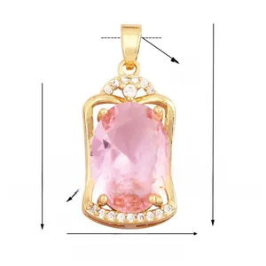 Detailed size specifications for a gold-plated pink oval zircon pendant with white stones