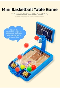 Close-up of mini tabletop basketball game with spring launcher and scoreboard