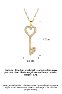 Detailed size specifications of the gold heart key pendant necklace in titanium steel