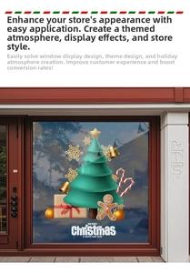 Detailed Christmas tree and gingerbread man window sticker with Merry Christmas text