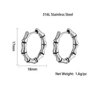 Bamboo style hoop earrings in 316L stainless steel with dimensions 17mm x 18mm