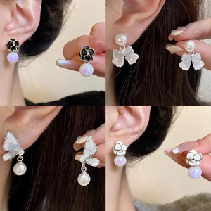 Elegant vintage heart and pearl stud earrings collection with floral bow designs
