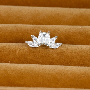 Minimalist silver curved ear stud with marquise-cut zircons in fan-shaped arrangement