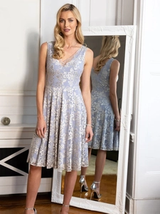 Robe En Dentelle À Col En V Pour Femme Sans Manches À Paillettes Taille Haute Élégante Soirée Cocktail Longueur Genou
