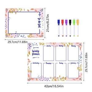 Magnetic acrylic weekly planner and to-do list set with 6 colorful markers for fridge
