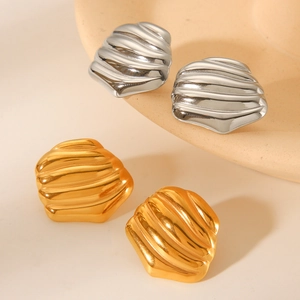 Modern Rock Texture Stud Earrings Women 18K Gold Plated Stainless Steel Wavy Geometric Minimalist Jewelry
