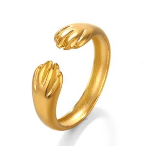 Bague ouverte minimaliste en acier inoxydable doré mat avec design griffes de chat