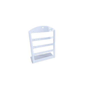 White multi-tier acrylic earring display stand with holes on a stable base