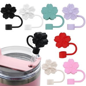 Colorful floral silicone straw covers shown in multiple colors for 10mm drinking straws