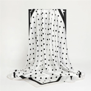 Sciarpa quadrata in seta a pois 90cm grande scialle bianco con bordi neri