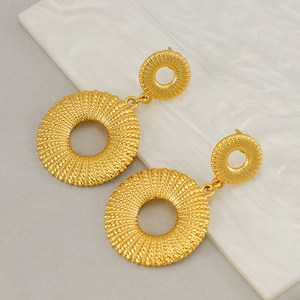 18K gold-plated stainless steel hoop earrings featuring intricate spiral woven textures