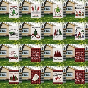 Christmas Garden Flag Linen Buffalo Plaid Outdoor Yard Decor Gnome Santa Truck Pattern Winter Holiday Home Ornament