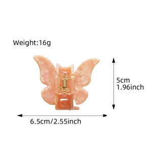 Pink marble butterfly acetate hair claw clip with gold spring 6.5cm size details