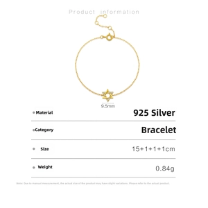 Detailed sizing of 925 silver hexagram star bracelet with sparkling zircon charms