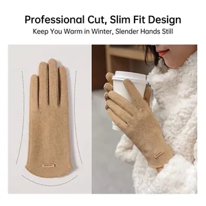 Women's camel thermal gloves with slim fit design and professional windproof lining