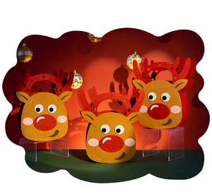 Three-piece felt Christmas reindeer gift bags with red sequined antlers and 3D nose