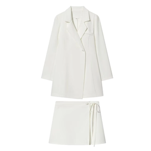 Women Blazer And Mini Skirt Outfits Long Sleeve Notched Lapel Single Button Office Commute Elegant Polyester