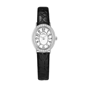 Oval Women Quartz Watch Rhinestone Bezel Genuine Leather Strap Alloy Case Waterproof Vintage Elegant Fashion Wristwatch