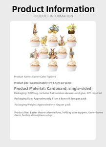 Close-up of Easter cupcake toppers with rabbit and chick patterns on cardstock