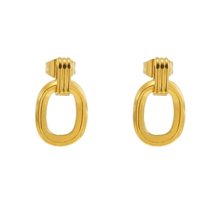 Vintage round geometric drop earrings in polished gold stainless steel for women
