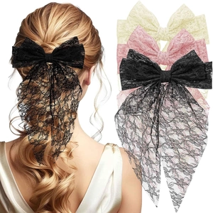 Elegant Lace Bowknot Hair Clip With Long Ribbon Streamer French Style Spring Hairpin For Women Girls