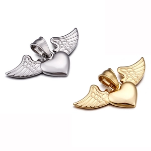 Angel Wing Heart Pendant Necklace Stainless Steel 18K Gold Plated Fashion Jewelry For Women Men