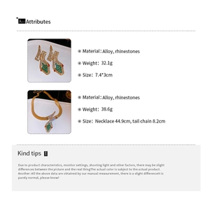 Detailed size specifications for rhinestone snake-shaped necklace and earring jewelry set
