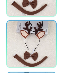 Ensemble de costume renne en peluche marron avec serre-tête cornes nœud et queue