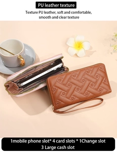 Internal layout of quilted PU leather wallet with phone pocket and card slots
