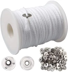 Detail of 24-ply cotton candle wick roll with metal sustainers for DIY candle making