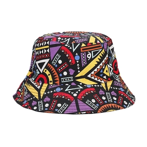 Bohemian reversible bucket hat with geometric prints for outdoor sun protection