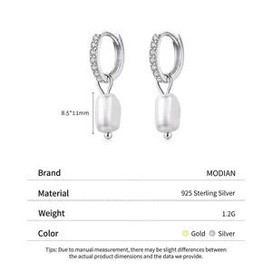 925 sterling silver hoop earrings with baroque pearls and sparkling zircon accents