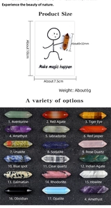 Detailed chart of natural 30mm double point crystal hexagonal pillars and card size