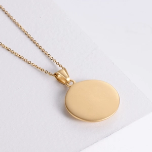 Minimalist gold-plated stainless steel necklace with a matte brushed circular bird pendant