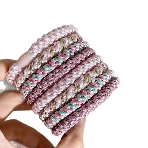 Set of 8 durable braided elastic hair ties in pink, champagne gold and light blue