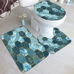 Set da bagno 3 pezzi con motivo marmo blu navy ed esagoni geometrici dorati