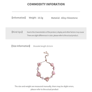 Detailed view of adjustable pink zircon heart bracelet with 26.6cm length and 16.5g weight