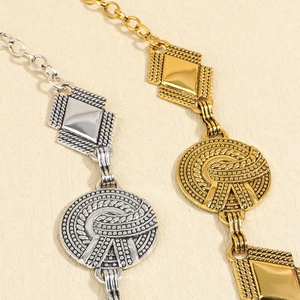 Retro bohemian metal waist chains in gold and silver finish with geometric diamond plates