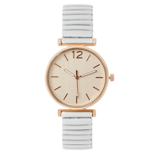 Orologio al quarzo da donna con cassa in oro rosa, quadrante strutturato e cinturino bianco
