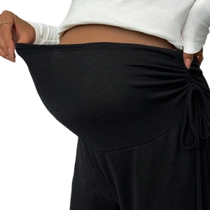 Women's maternity straight leg pants with adjustable high waist elastic belly band