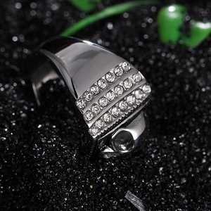 Hip hop skull ring for men in silver stainless steel with sparkling cubic zirconia stones