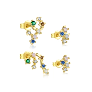 S925 sterling silver zodiac stud earrings set with colorful cubic zirconia and opal
