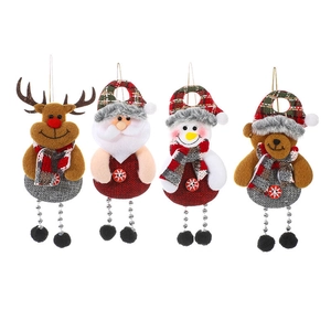 Set of 4 plush Christmas ornaments featuring Santa, reindeer, snowman and bear figurines