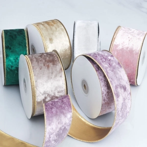 Multi-color velvet ribbon rolls with wired gold edges for Christmas DIY decoration