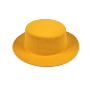 Classic yellow flat top wool felt hat with wide brim for men and women in vintage style