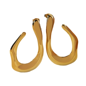 Polished gold irregular wave hoop earrings with a minimalist geometric hollow design