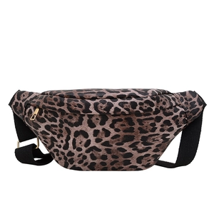 Leopard print PU leather fanny pack with gold metal zipper and adjustable strap