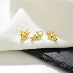 Wolf Head Pendant Necklace 18K Gold Plated Copper With Colorful Zircon Inlaid Fox Head Animal Jewelry For Women