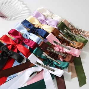Barrettes à cheveux en satin polyester avec double nœud et rubans longs de couleurs variées